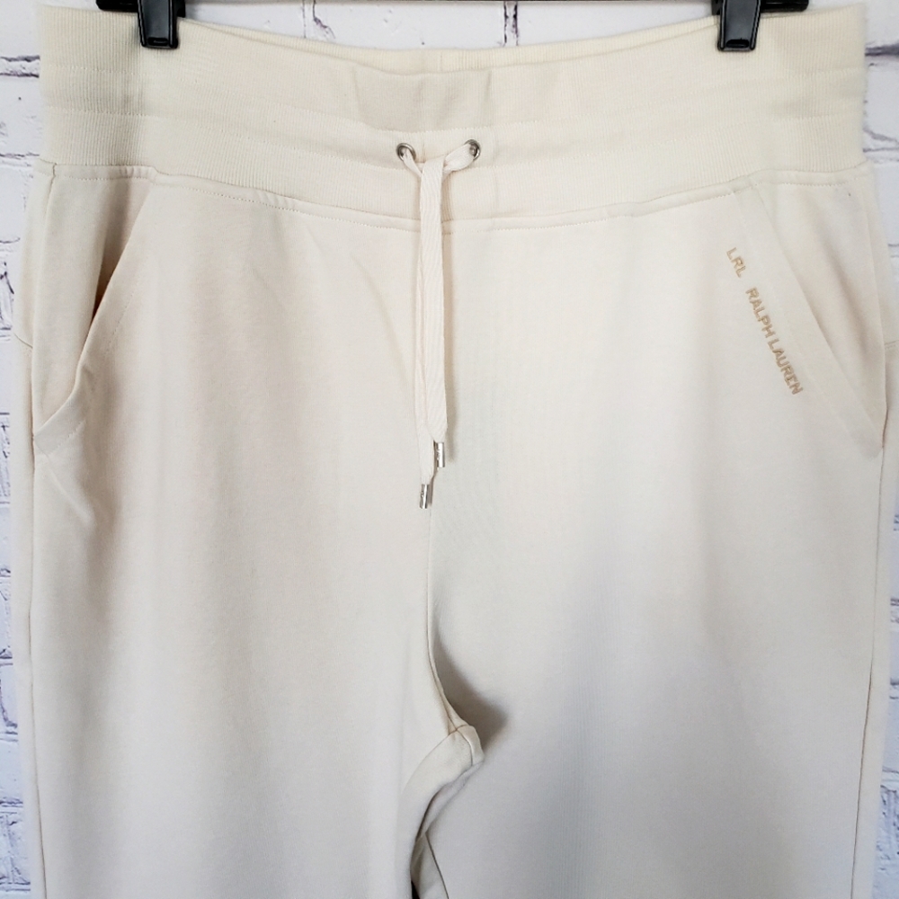 LAUREN RALPH LAUREN Classic French Terry Cream Jogger Pant--L - Picture 3 of 16